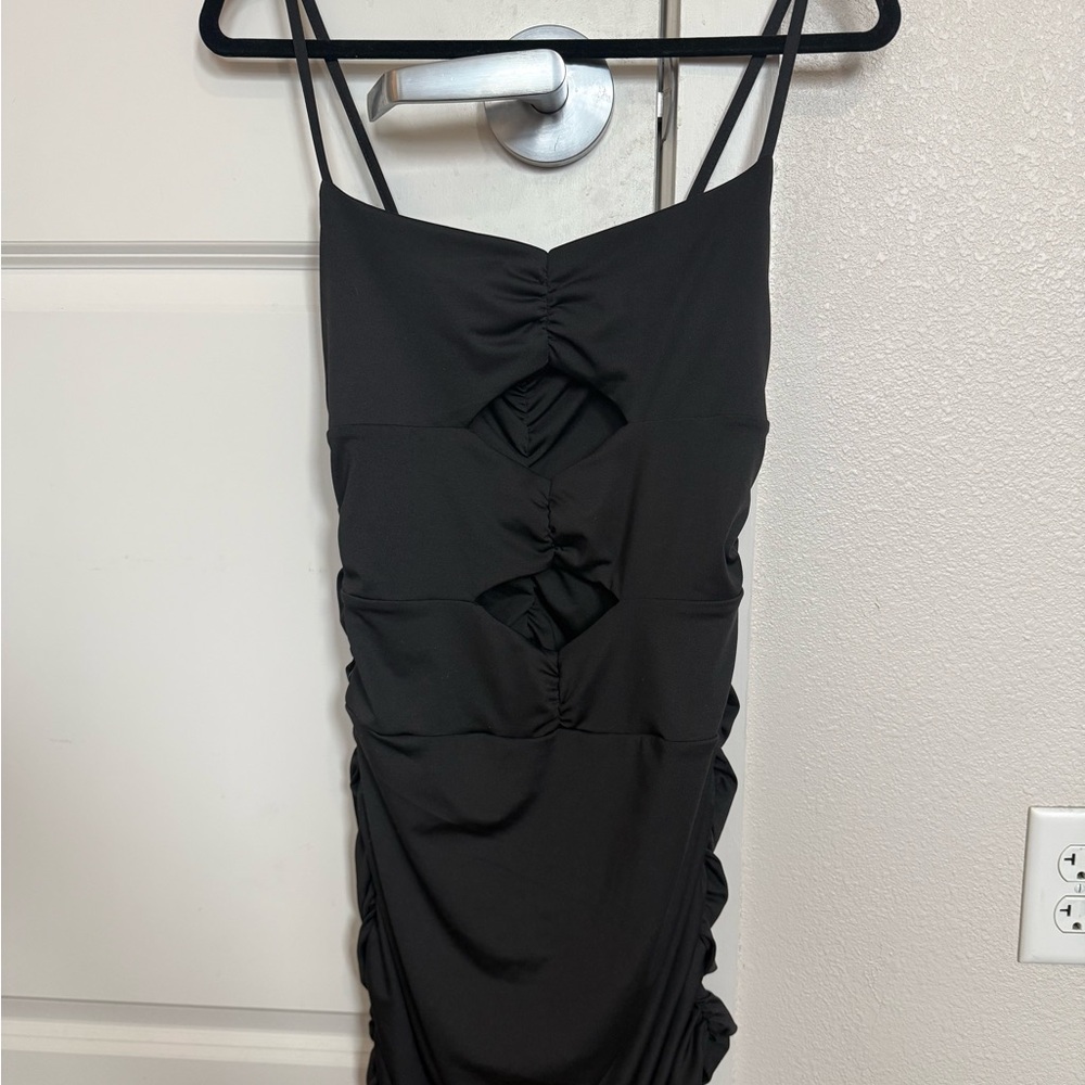 Black Ruched Cutout Spaghetti Strap Dress